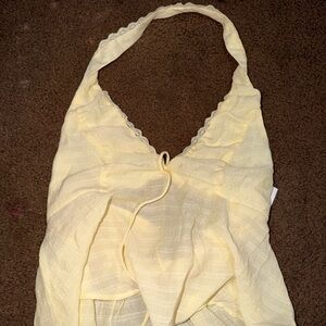Yellow Halter Top with Lace Trim